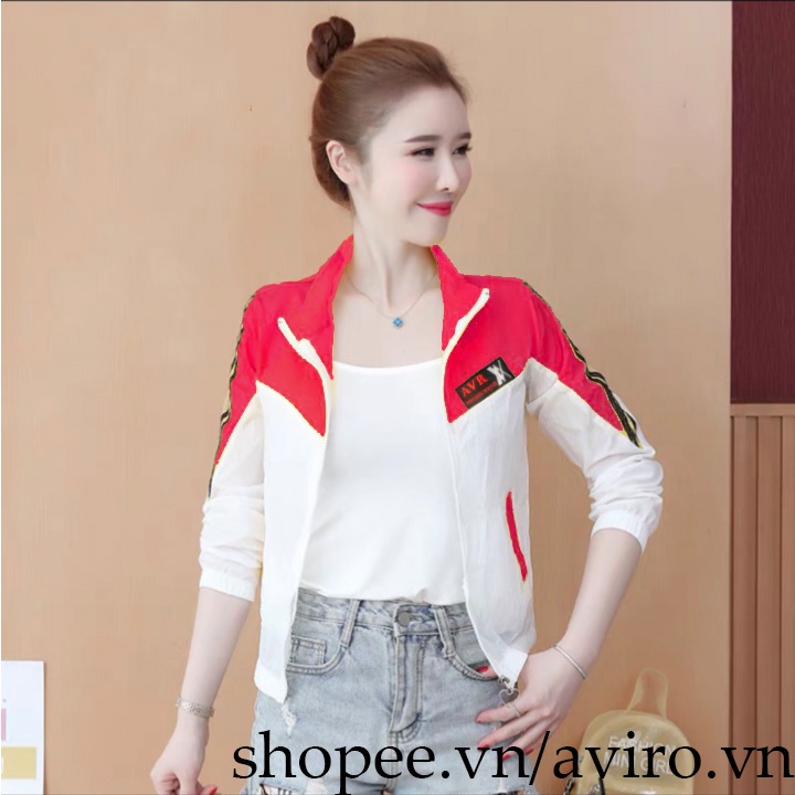 Áo Khoác Dù Nữ Giá Rẻ Không Nón Phối Màu Thiêu Logo.