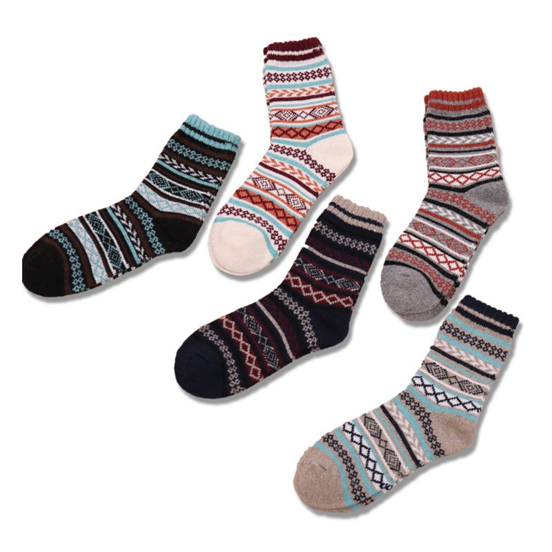 HAN❀ 5Pair Mens Wool Cashmere Socks Warm Winter Thick  Vintage Stripe Male Sock