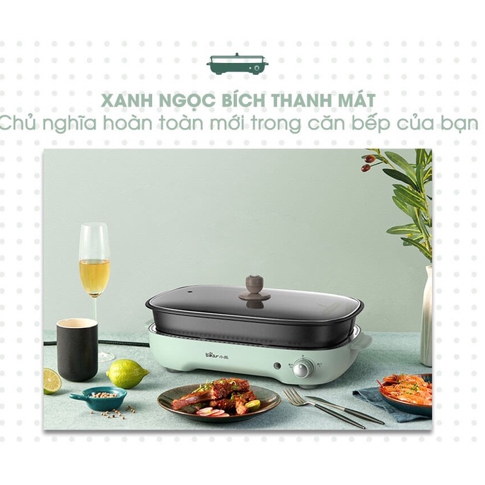 Nồi Lẩu Nướng Điện Mini Đa Năng BEAR 6L_Bản Quốc Tế_Bếp Lẩu Nướng Điện, 2 Ngăn Uyên Ương Bear_Bảo Hành Chính Hãng 1 Năm