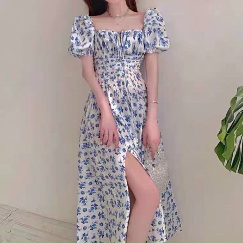 Đầm maxi hoa nhí xẻ tà chất voan cát mềm thich hợp đi chơi ,dạo phố, đi biển