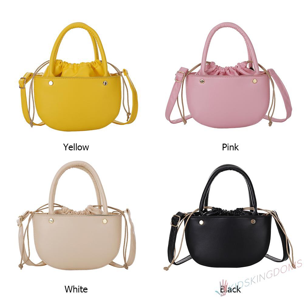 【Big Sale】Fashion Women Drawstring Solid Color PU Shoulder Bag Top-handle Handbags