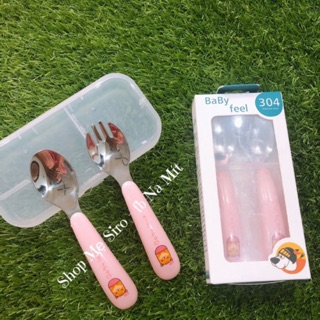 Bộ thìa dĩa inox chống gỉ cho bé tập xúc