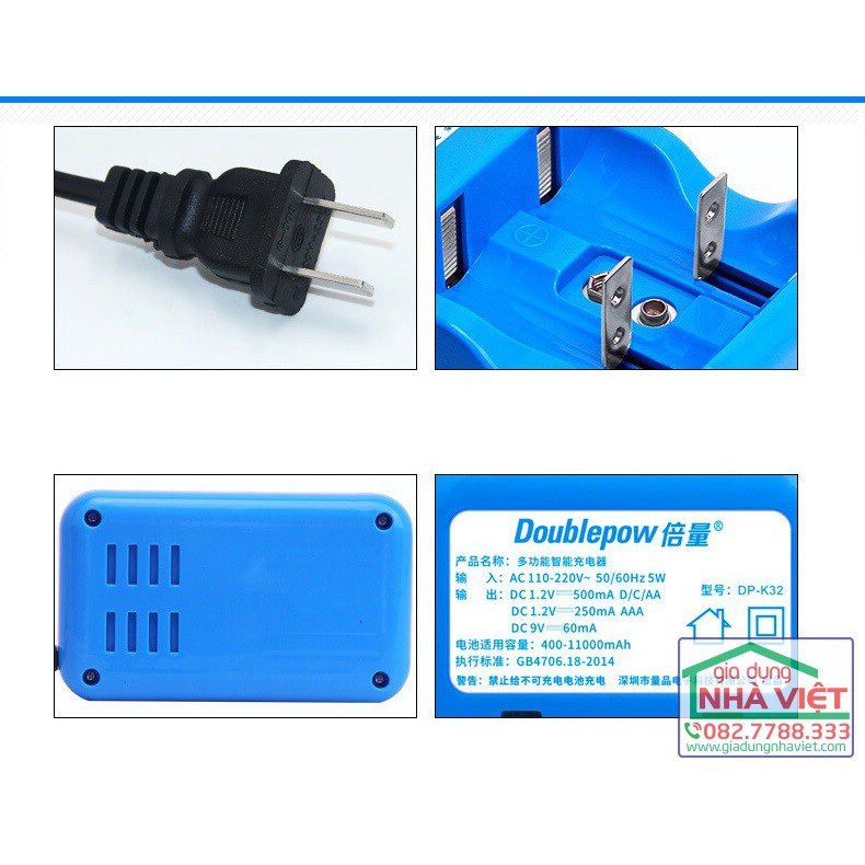 Sạc pin đa năng DP-K32 Doublepow sạc pin đại D, pin trung C, pin 9V