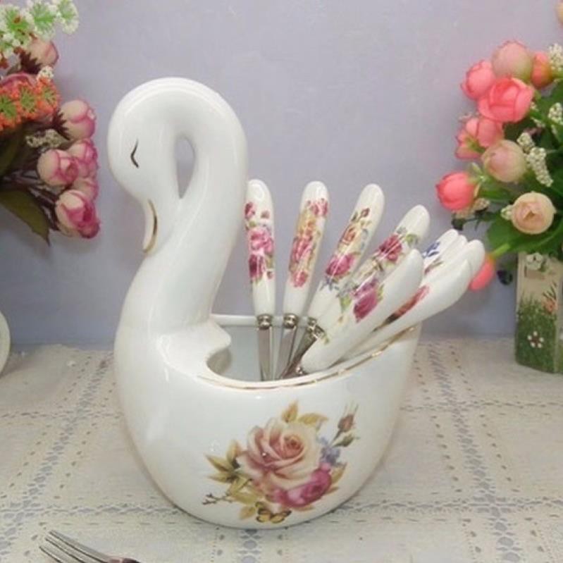 Giỏ sứ thiên nga đựng thìa , rĩa sang trọng