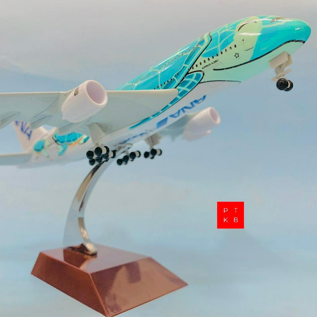 Máy Bay Mô Hình Kim Loại ANA 1:400 Airbus A380  Hoạt Hình Rùa Biển Đúc Khuôn Có Bánh Xe + Chân Đế