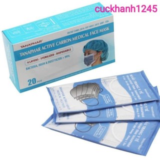 combo 10 hộp khẩu trang than hoạt tính đã tiệt trùng Tanaphar hộp 20 chiếc