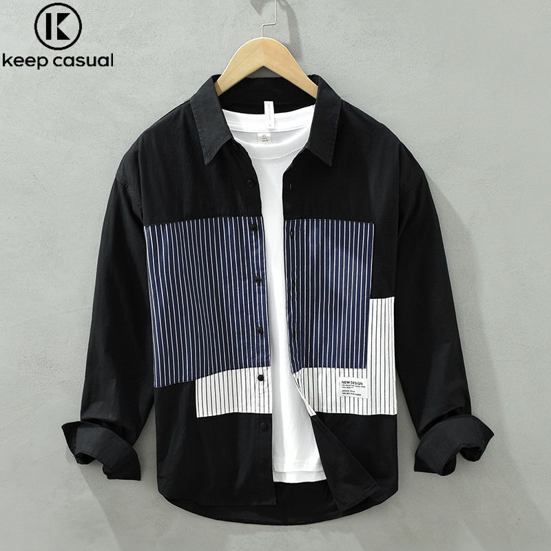 Áo Sơ Mi Nam Dài Tay Dáng Rộng Họa Tiết Kẻ Sọc Nhiều Màu Phong Cách Nhật Bản