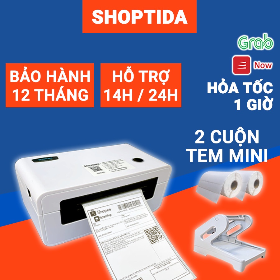 Máy in nhiệt Shoptida SP46 kèm 2 cuộn tem in nhiệt 35*22mm và khay, combo máy in đơn hàng tự dán bảo hành 12 tháng