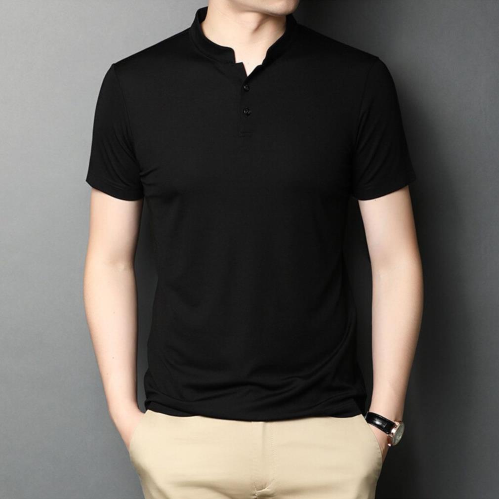 Áo thun nam trơn, áo cổ tàu cotton thun lạnh co dãn 4 chiều, form chuẩn, full size pandostore_co