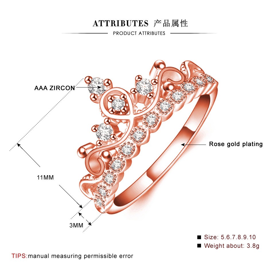 Nhẫn Mạ Vàng Hồng Đính Đá Hình Vương Miện Phong Cách Hàn Quốc