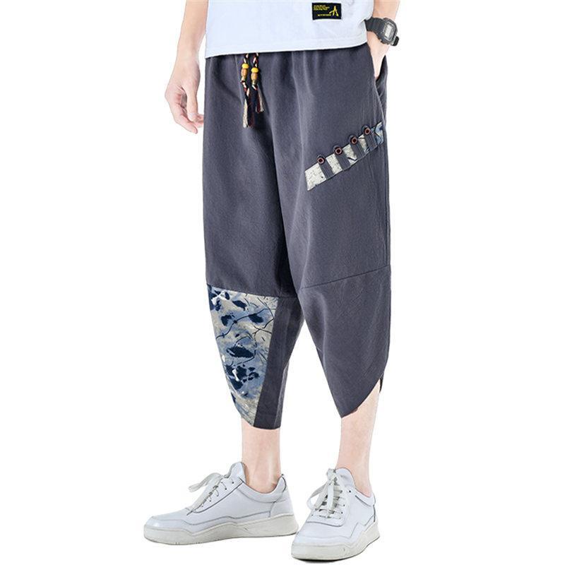Quần Lửng Cotton Lanh Ống Suông 7 Tấc Dáng Rộng Phong Cách Trung Hoa Cho Nam