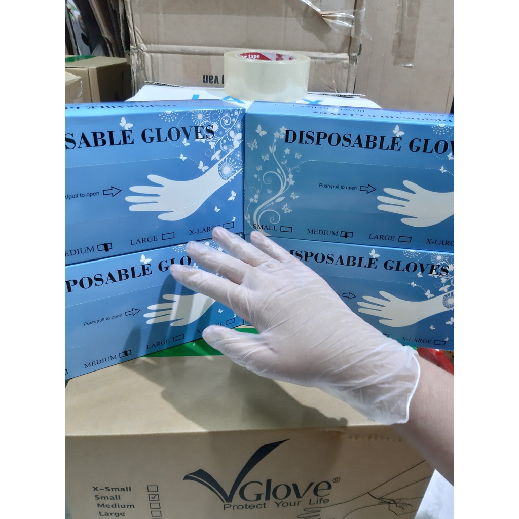 Hộp 100 Chiếc Găng Tay Vinyl Disbosable Gloves Blend Dày Không Bột, Sử Dụng Chế Biến Thực Phẩm, Sử Dụng Trong Y Tế, Xăm