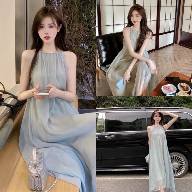 [Ảnh thật/Video]Váy maxi hai dây siêu sang Đầm voan màu xanh đi biển chất voan tơ mềm mịn | BigBuy360 - bigbuy360.vn
