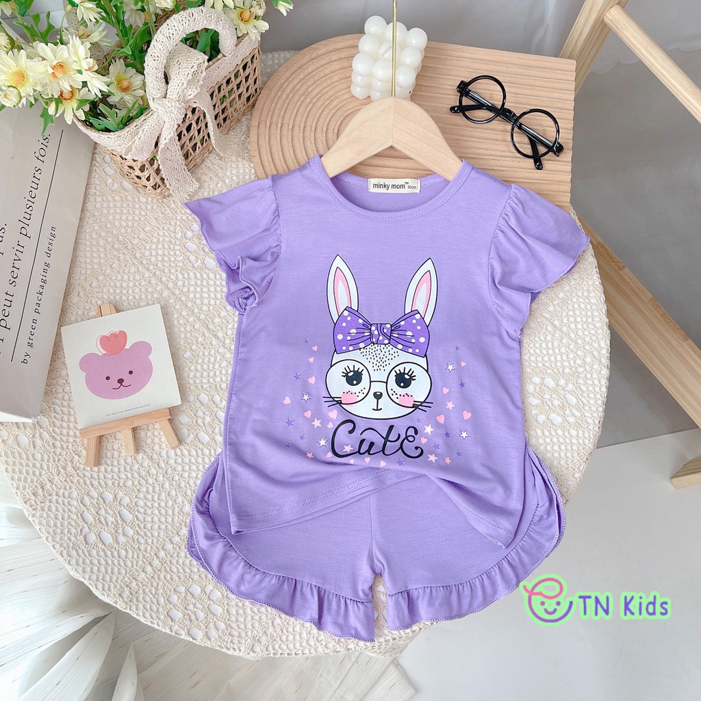 Đồ bộ bé gái thun lạnh áo cộc quần đùi bèo hoa xinh xắn, set bộ quần áo cho bé trẻ em mặc ở nhà 1 2 3 4 5 6 7 tuổi BC073