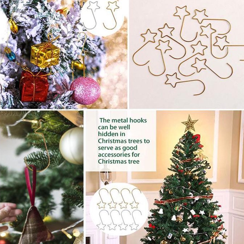 Bộ 20 Móc Treo Cây Thông Hình Ngôi Sao Bằng Kim Loại