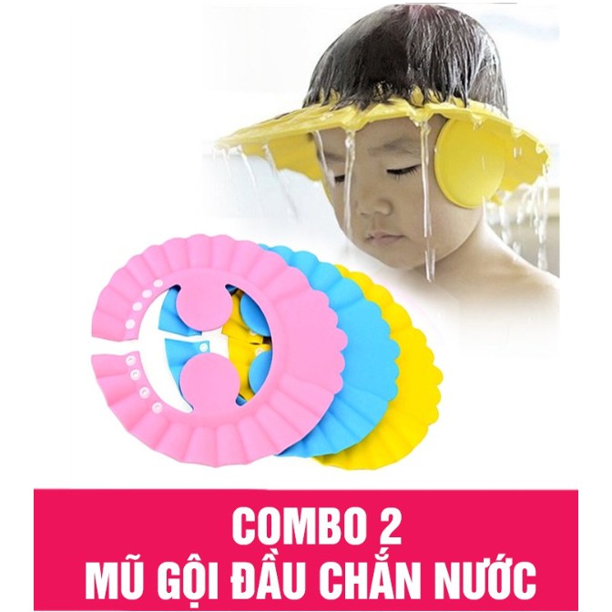 Combo 2 mũ đội đầu tắm cho bé tránh nước