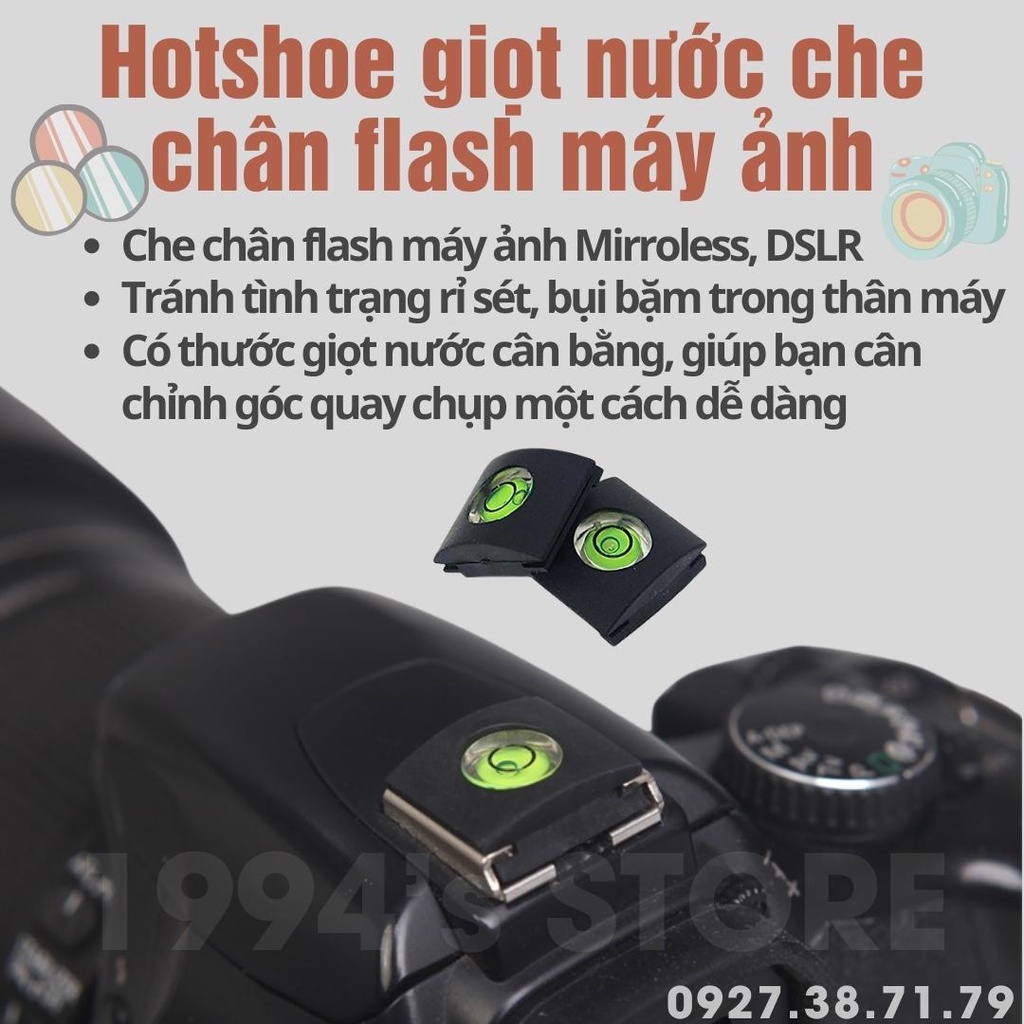 (CÓ SẴN) Nắp Che Chân Đèn Flash - Hotshoe Có Hạt Nước Cân Bằng Cho Máy Ảnh DSLR Miroless Fujifilm Sony Canon EOS M Nikon