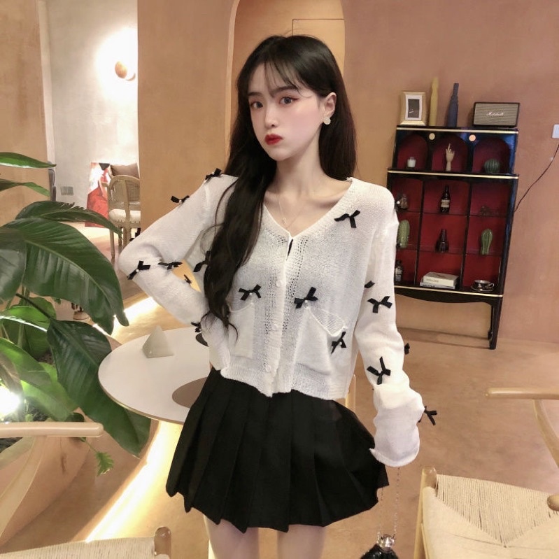 Áo Khoác Len Đính Nơ Hạt Ngọc Cực Xinh