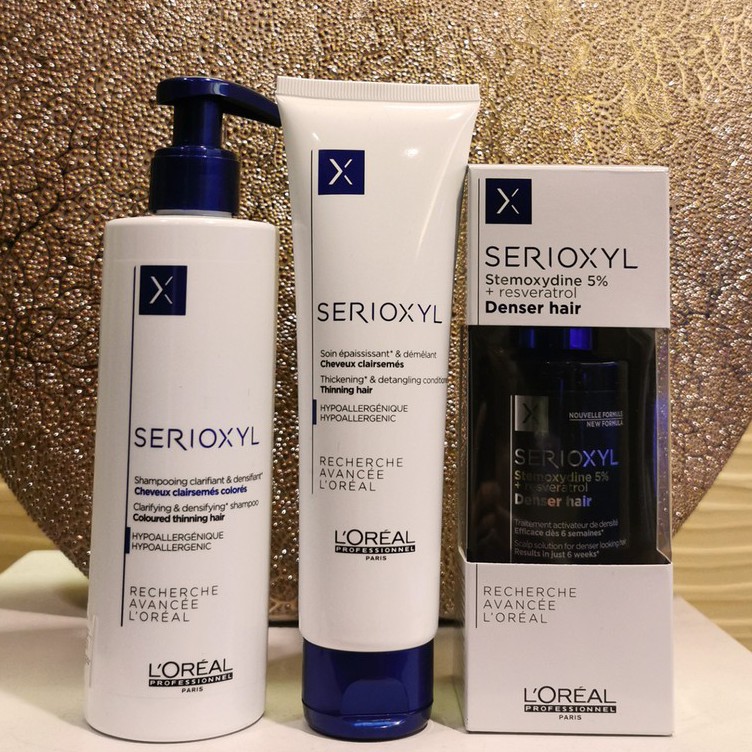 Bộ gội xả và tinh chất L'oréal Serioxyl dành cho tóc thưa mỏng, giúp tóc dày lên ngay lập tức 250mlx2/90ml