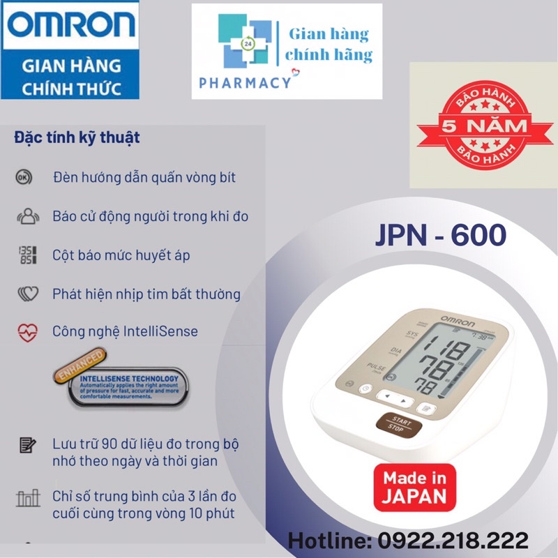 [Made in Japan] Máy đo huyết áp bắp tay OMRON JPN600