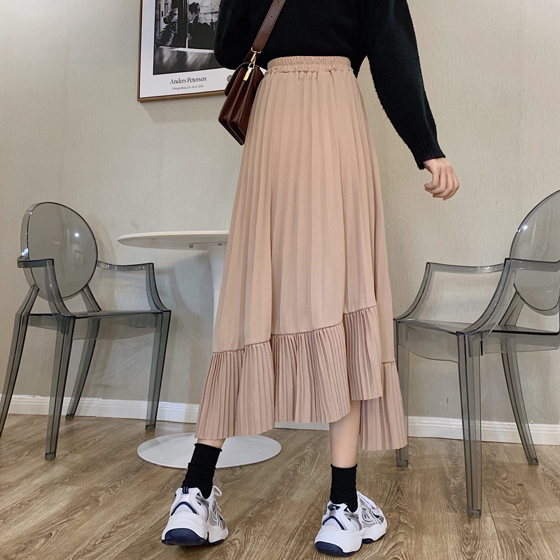 Chân váy midi nữ dáng dài retro 2021, Chân váy uzzlang hàn quốc xếp li đuôi cá,vạt lệch màu đen hồng kem du lich công sở | BigBuy360 - bigbuy360.vn