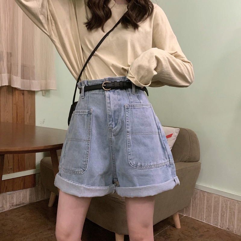 Quần Short Denim Lưng Cao Phong Cách Hàn Quốc Dành Cho Nữ