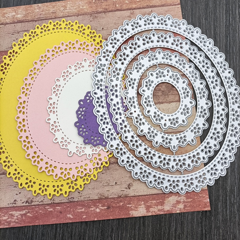 Khuôn cắt hình oval bằng kim loại dùng trang trí thiệp sổ tay DIY