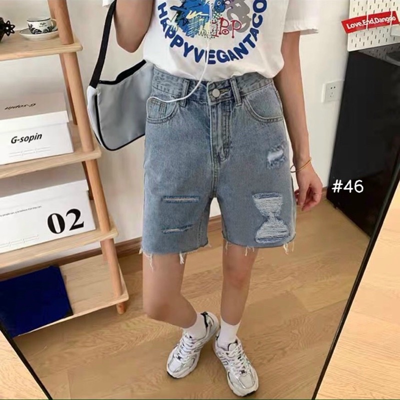 Quần Short Ngố Jean Nữ Size Đại Lưng Cao Rách, Quần Short Nữ Bigsize Đến 80kg Hàng VNXK Ms46