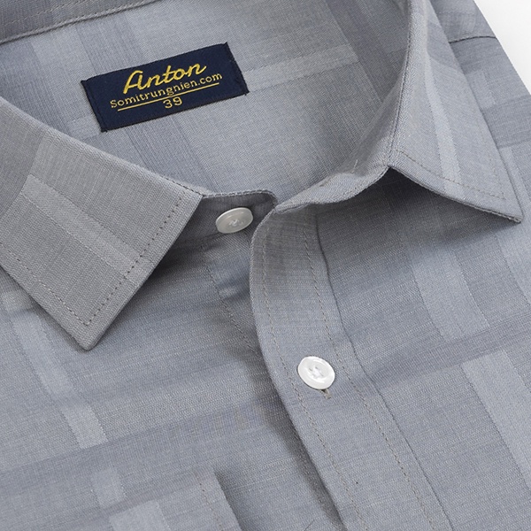 Áo Sơ Mi Nam Công Sở Trung Niên Thương Hiệu Anton Họa Tiết Chìm Kẻ Caro Màu Ghi Xám Dài Tay – YAT202