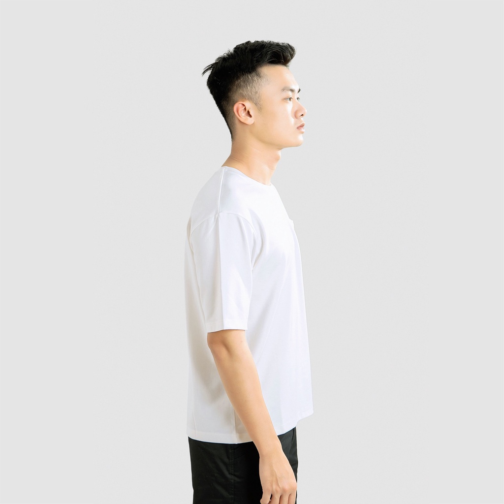 Áo thun ngắn cộc tay nam CIZA basic cổ tròn vải cotton dáng rộng có túi cao cấp trẻ trung size S M L XL màu trắng ATNR49