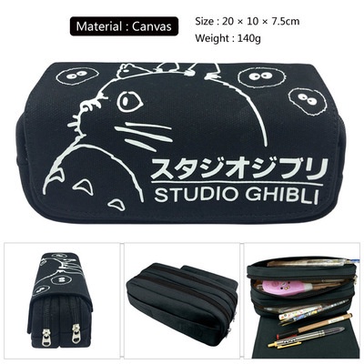 Túi Đựng Bút Vải Canvas Hai Ngăn Cỡ Lớn In Hoạt Hình Totoro Dễ Thương Cho Học Sinh