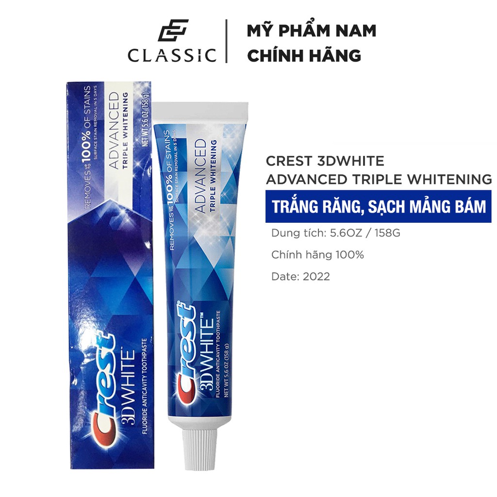 Kem Đánh Răng Crest 3D White Advanced Triple Whitening 158g - Nhập Hoa Kỳ