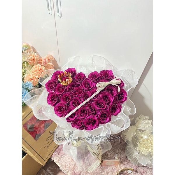 [ Quà tặng sinh nhật]Bó hoa tim nhũ kim tuyến 30 bông