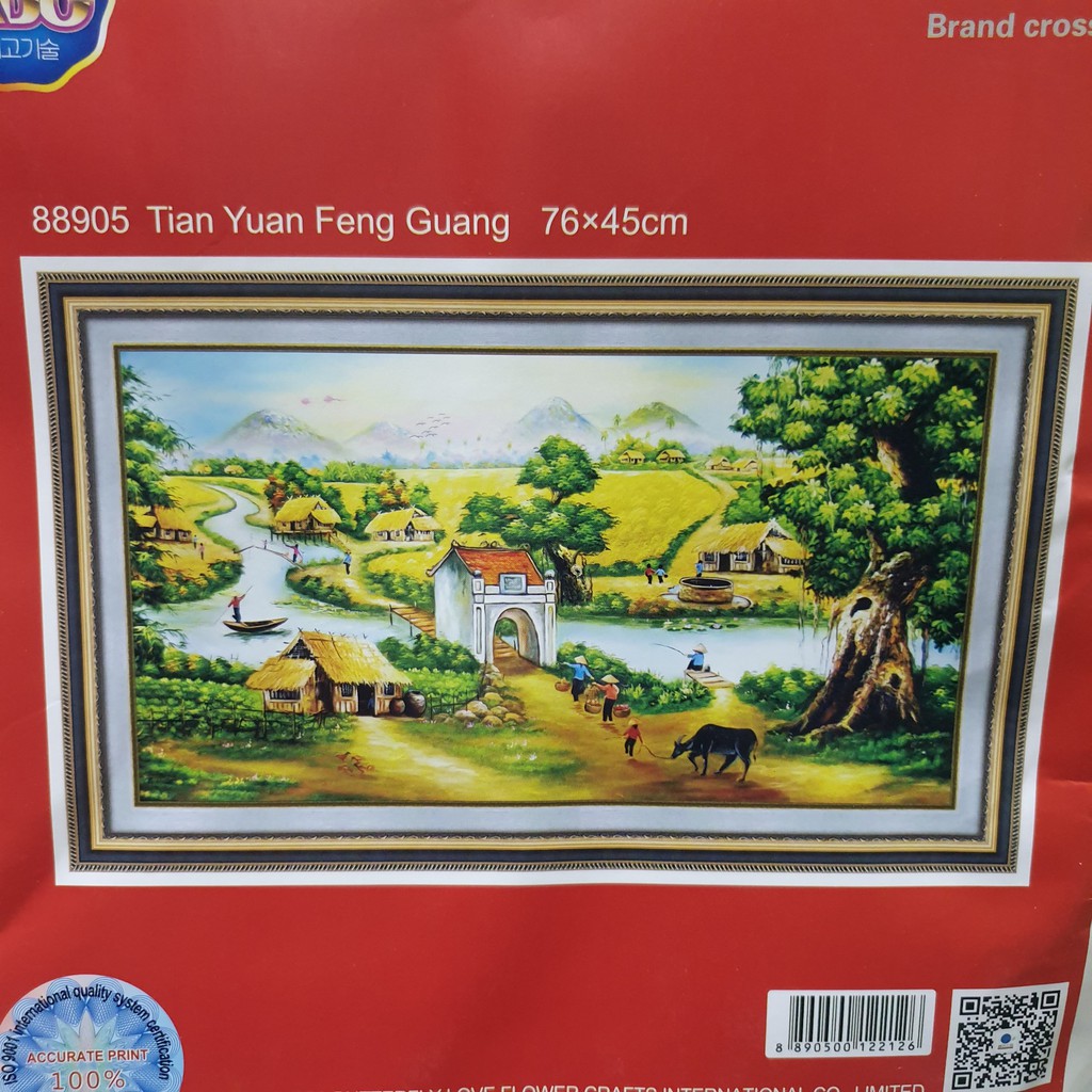 Tranh Thêu Chữ Thập LÀNG QUÊ CÂY ĐA BẾN NƯỚC ĐẦU ĐÌNH. Kích Thước: 76cm x 45cm