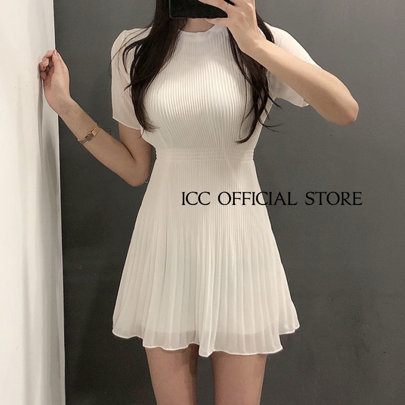 ĐẦM XÒE NGẮN TAY - VÁY VOAN XẾP LY NHỎ PHONG CÁCH HÀN QUỐC VD015 Shop ICC Official Store
