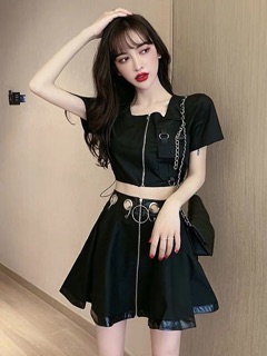 Set Áo Croptop Váy Ulzzang Cá Tính