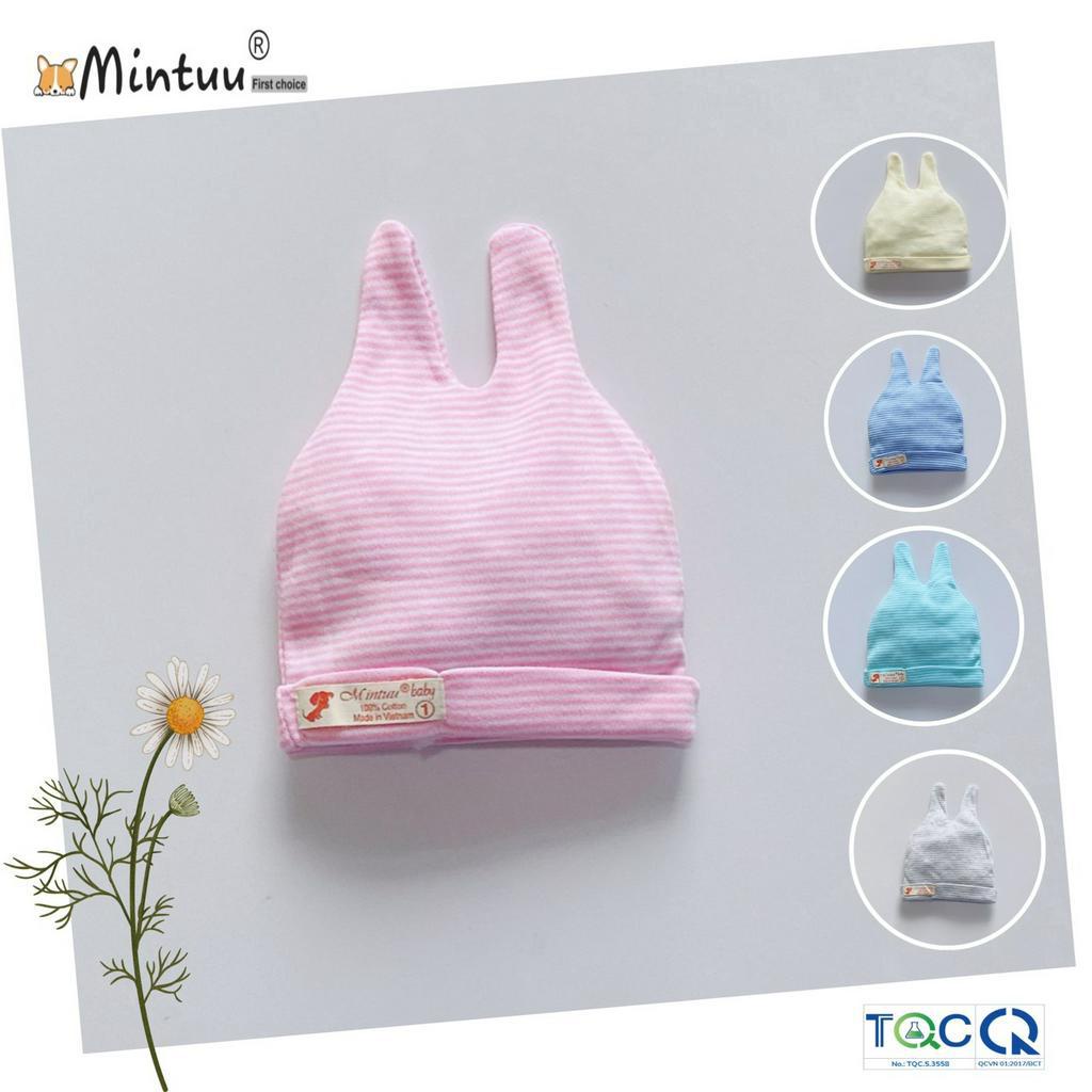 Set 3 Nón sơ sinh tai sóc sọc màu thương hiệu MINTUU