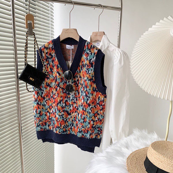 Sét Áo Sơ Mi Cổ Nơ Phối Gile Len Dày M1195 - Lolla_Fashion