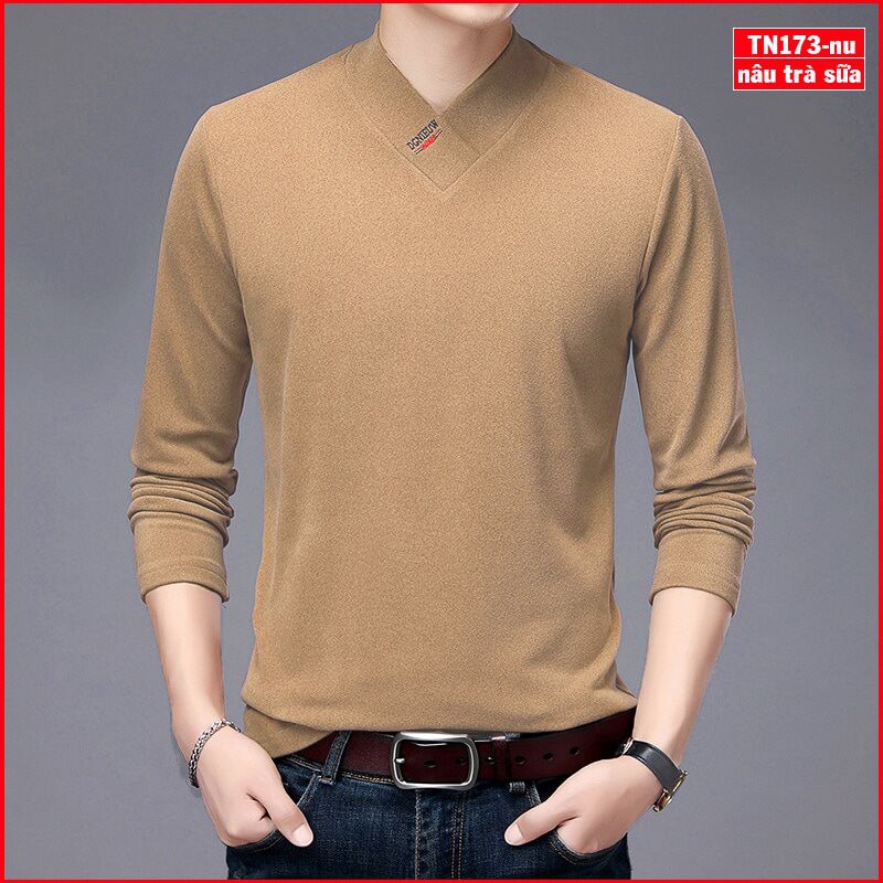 Áo phông nam tay dài cổ tim TN173 thoáng mát vải sợi tre tổng hợp đẹp trẻ trung | BigBuy360 - bigbuy360.vn