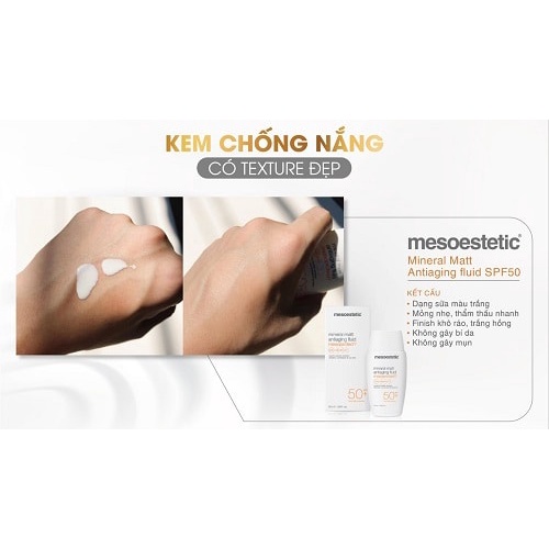 Kem chống nắng Mesoestetic Mineral Matt Antiaging và Light Water SPF50+ 50ml