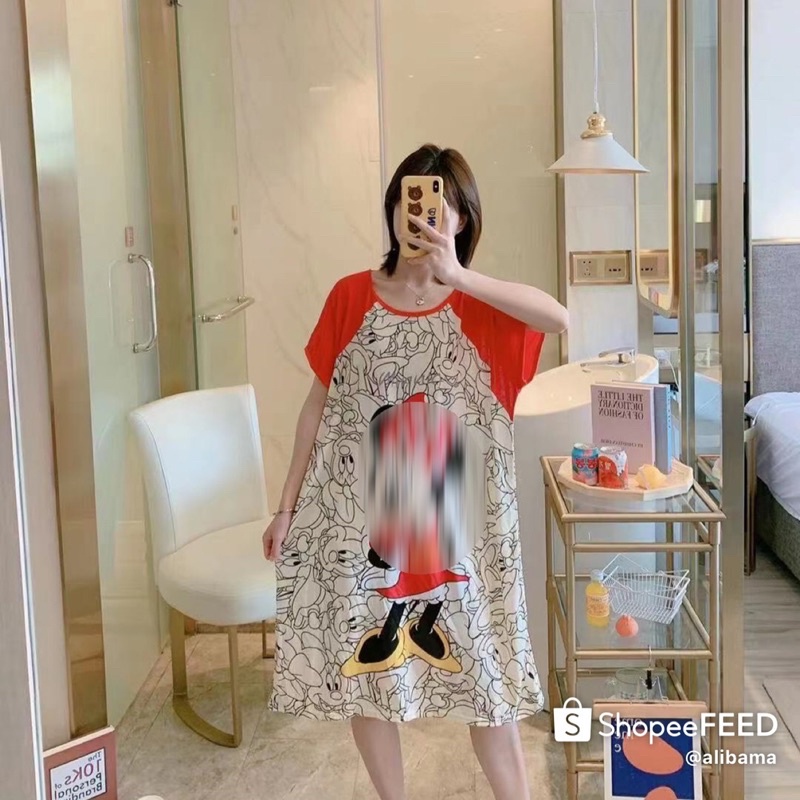 Váy ngủ, đầm thun mặc nhà hoạt hình dễ thương chất thun 4 chiều, size 40kg - 90kg. Ship Hoả Tốc 30’