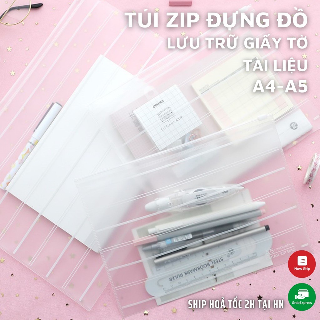 Túi zip trong suốt đựng đồ - Túi lưu trữ giấy tờ , tài liệu - A5/A4