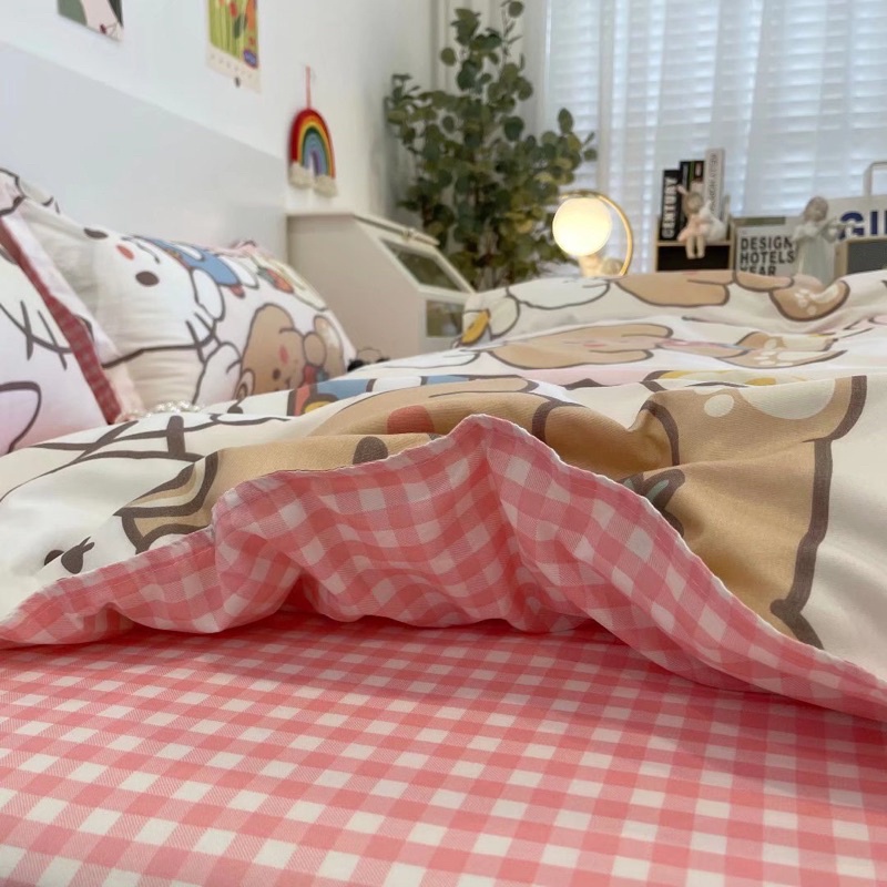 BỘ CHĂN GA GỐI COTTON POLYNHẬP KHẨU 100% ( CHĂN ĐÃ TRẦN BÔNG) HỌA TIẾT MÈO LUCKY - ĐỦ KÍCH THƯỚC