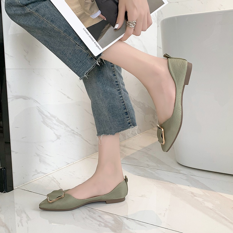 Giày búp bê mũi nhọn màu sắc đơn giản phong cách Hàn Quốc cho nữ