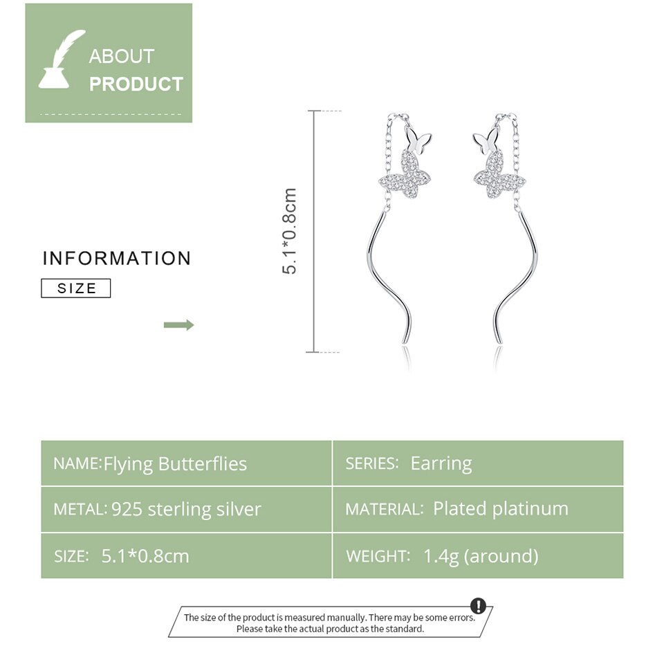 Khuyên Tai Bamoer BSE436 Bằng Bạc Thật 925 Hình Bướm Bay Thời Trang Cho Nữ
