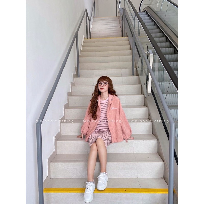Áo khoác kaki nhung chữ ký ulzzang unisex nam nữ
