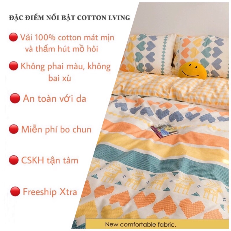 Bộ Chăn Ga Gối ❤️ Cotton living 100% cao cấp đủ size ga giường họa tiết trái tim đáng yêu nhập khẩu Hàn Quốc chính hãng