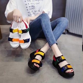 [Mã FASHIONGREEN15 giảm 10% tối đa 30k đơn từ 99k] ( Video) Sandal Nữ Đế Cao Pha Màu Phong Cách Hàn Quốc
