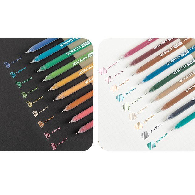 Set 9 bút gel Morandi nét 0.5mm nhiều màu, trang trí sổ Bullet Journal, bút viết nét mượt cho học sinh, văn phòng