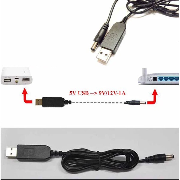 Cáp USB chuyển đổi 5V sang 9V / 12V giắc 5.5x2.1mm